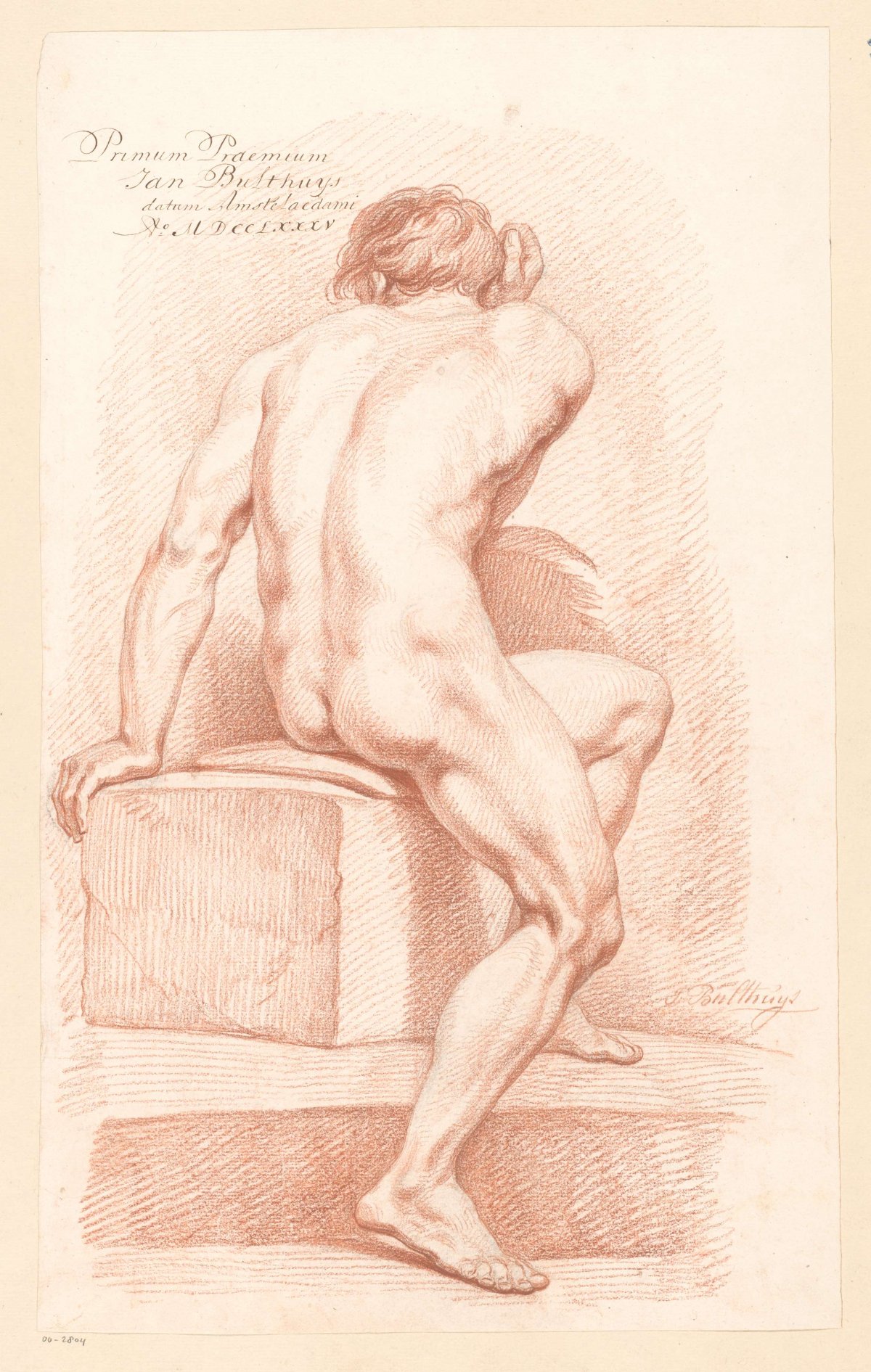 Seated male nude, seen from behind (1st prize 1785), Jan Bulthuis, 1785