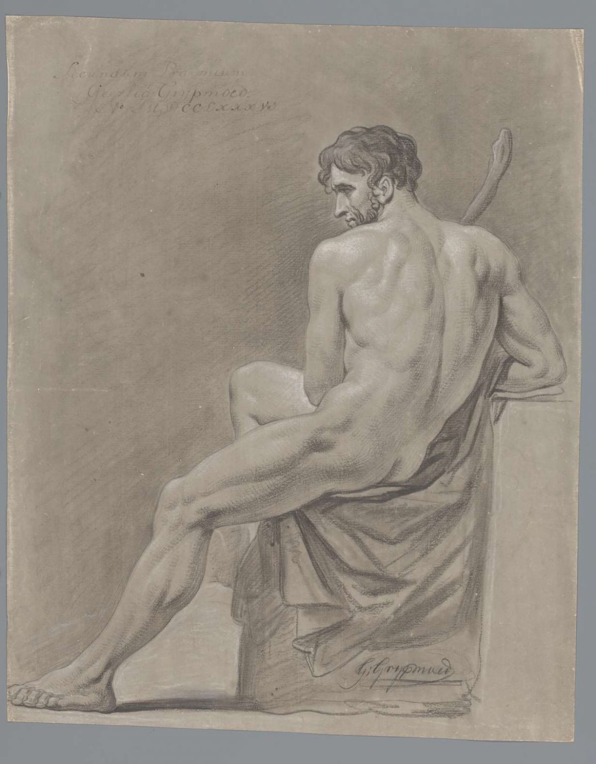 Seated male nude, seen from behind (2nd prize 1786), Geerlig Grijpmoed, 1786