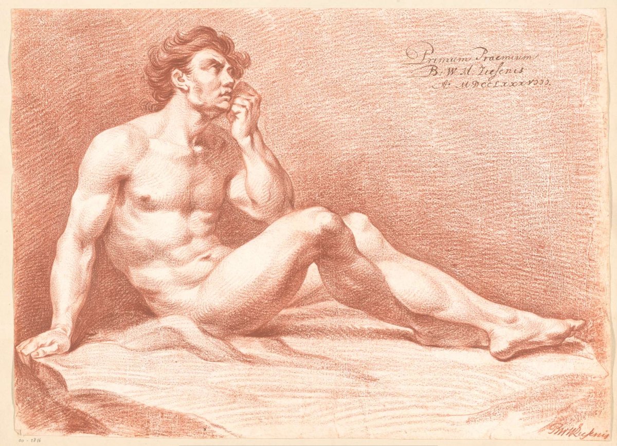 Seated male nude, side view (1st prize 1788), Bartholomeus Ziesenis, 1788