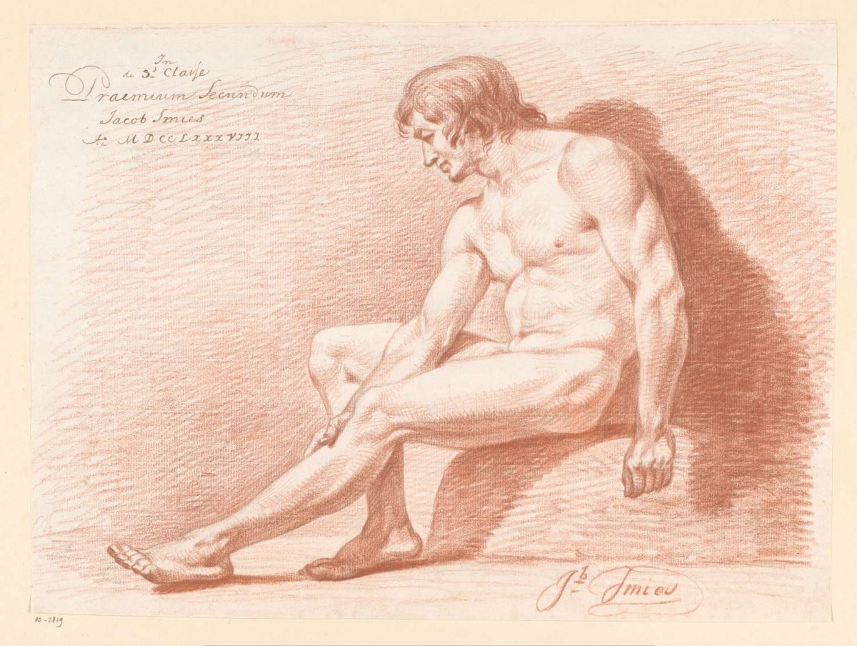 Seated male nude, side view (2nd prize 1788), Jacob Smies, 1788
