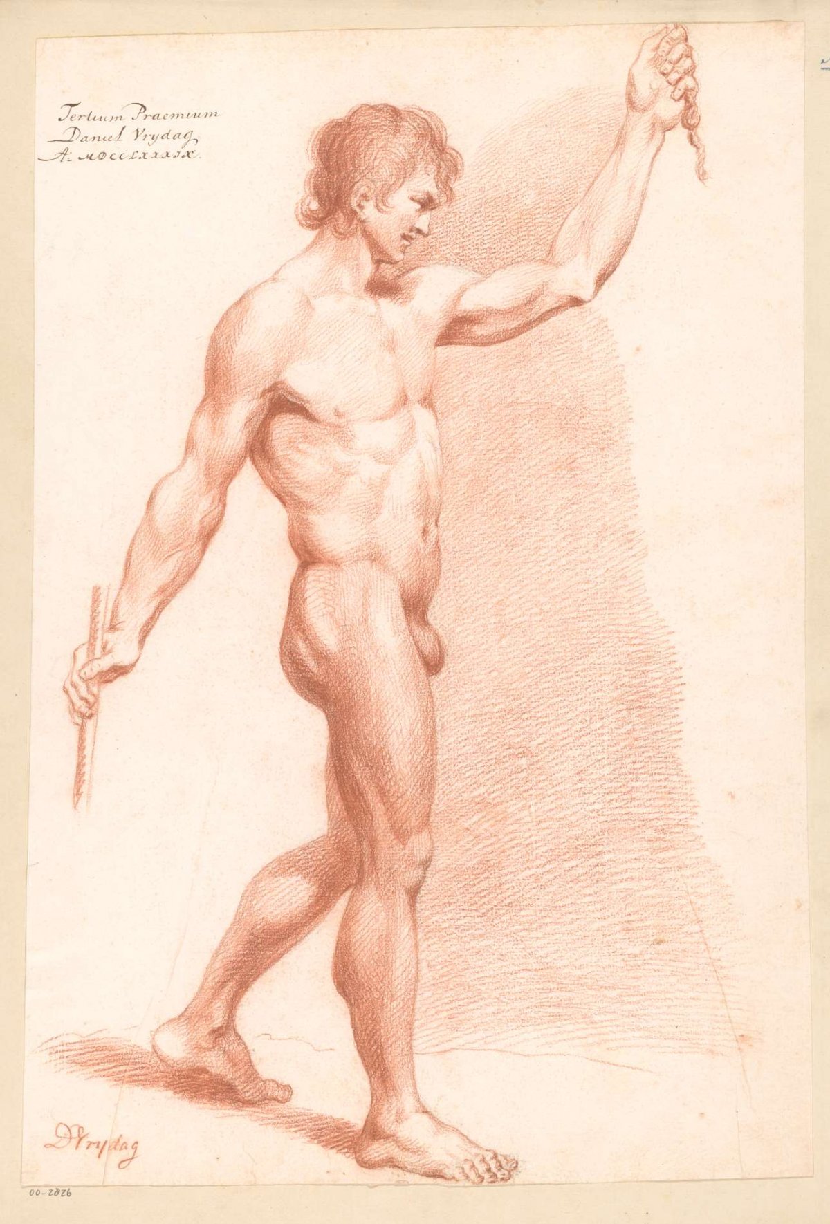 Standing male nude, side view (3rd prize 1789), Daniël Vrijdag, 1789