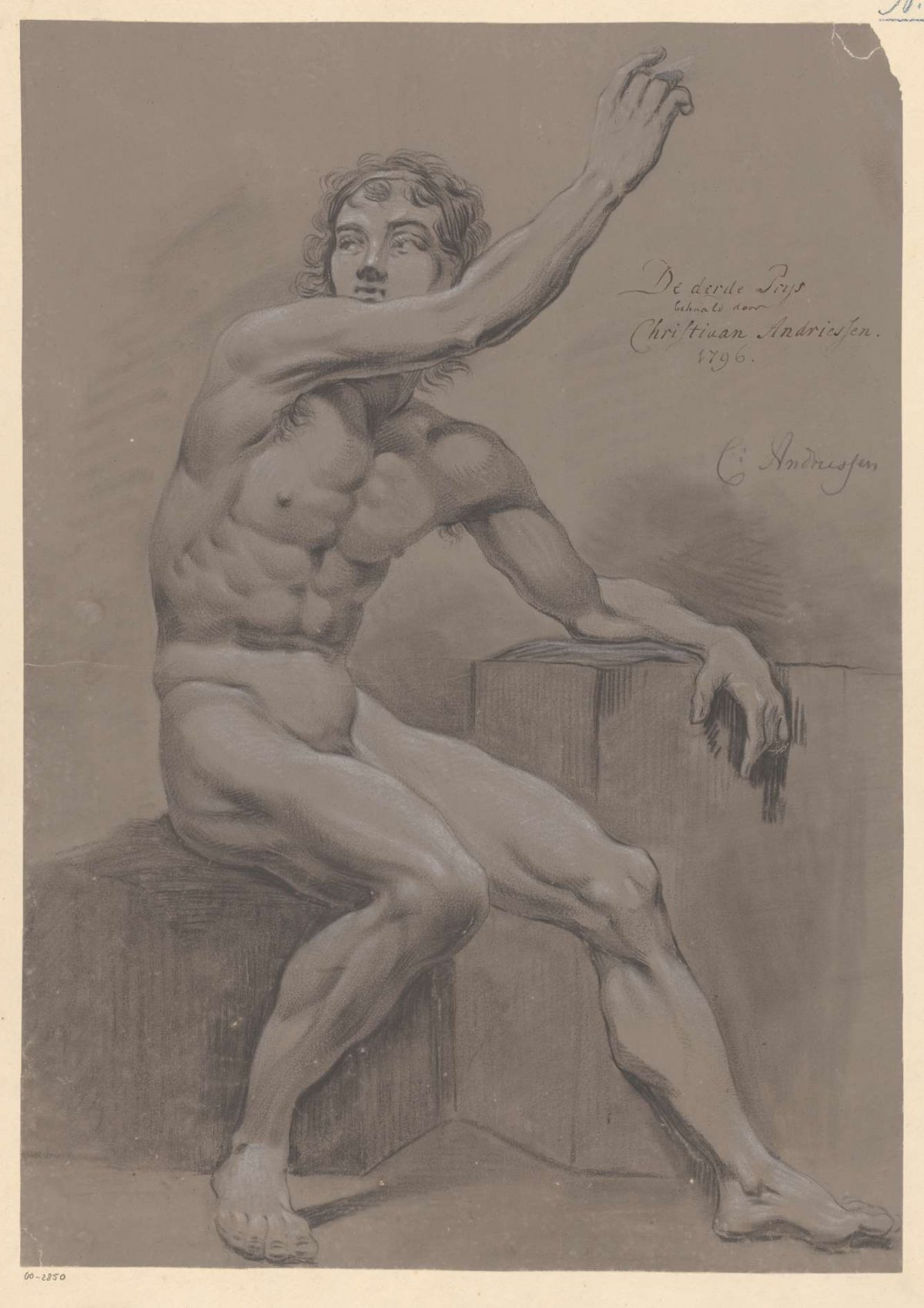 Seated male nude, side view (3rd prize 1796), Christiaan Andriessen, 1796