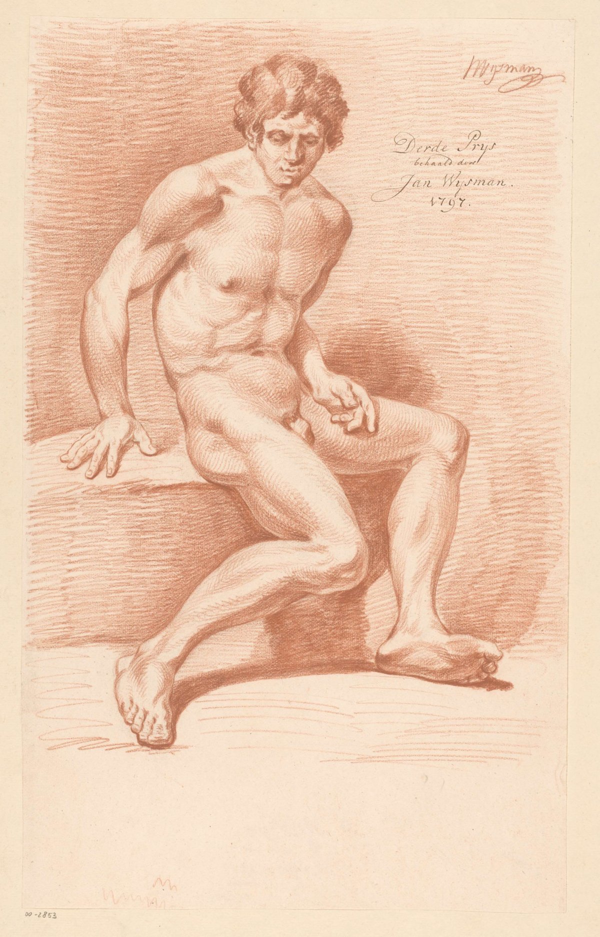 Seated male nude, side view (3rd prize 1797), Jacobus Wijsman, 1797