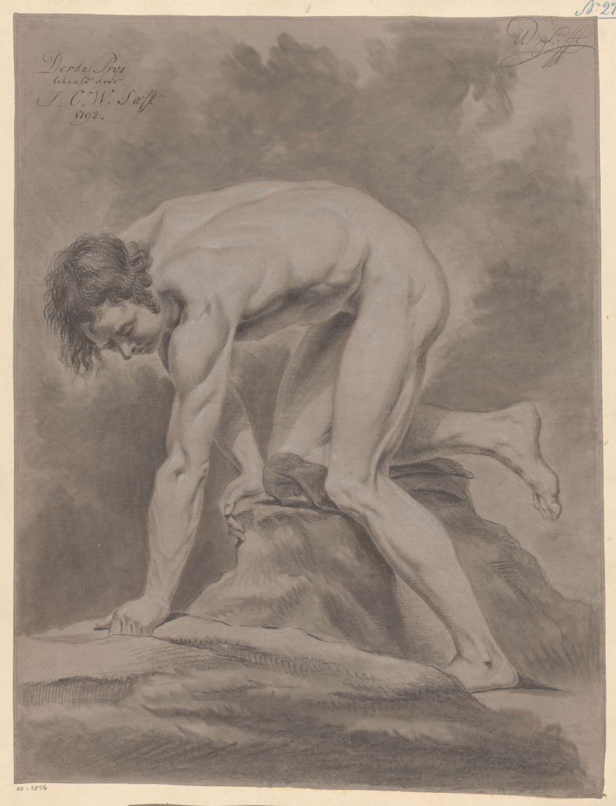 Kneeling male nude, side view (3rd prize 1798), Johan Christiaan Willem Safft, 1798