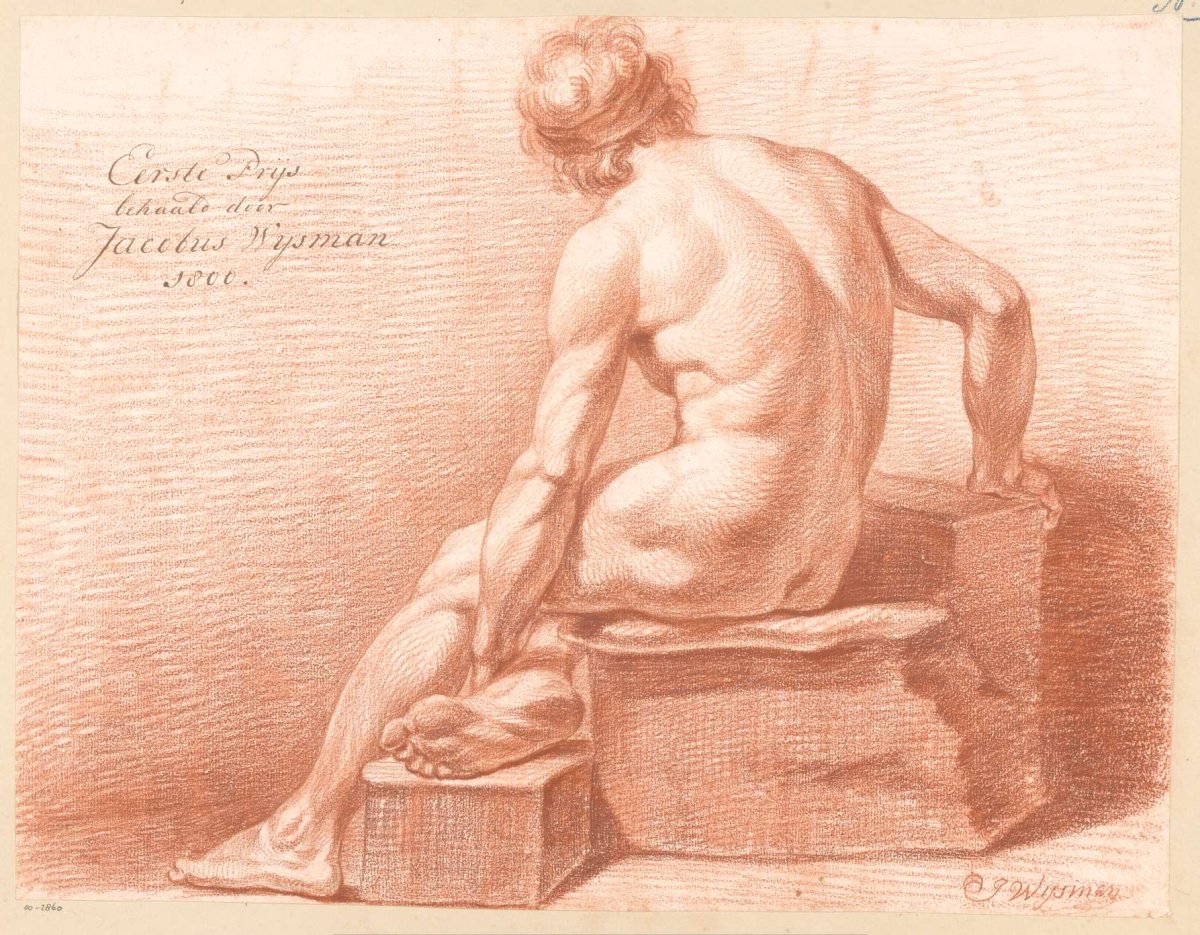 Seated male nude, seen from the back (1st prize 1800), Jacobus Wijsman, 1800