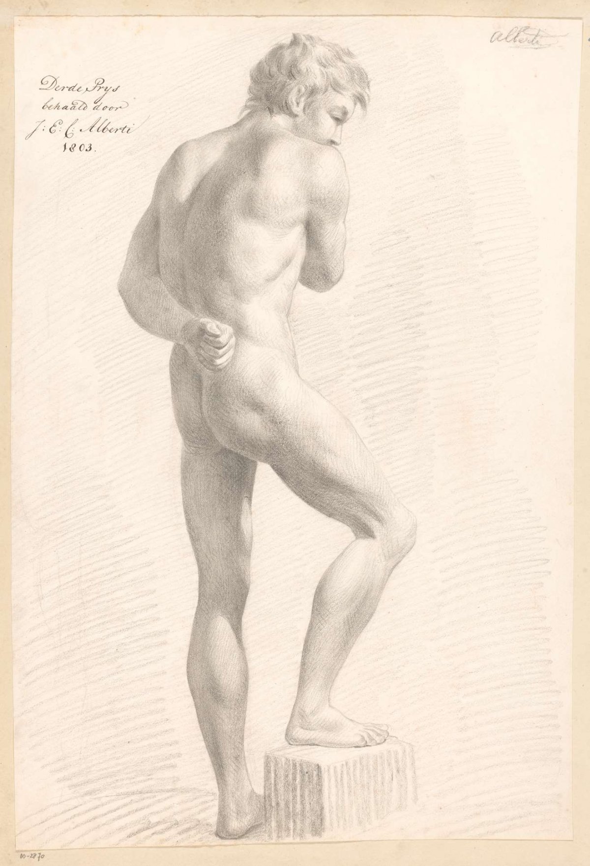 Standing male nude, seen from behind (3rd prize 1803), Joannes Echarius Carolus Alberti, 1803