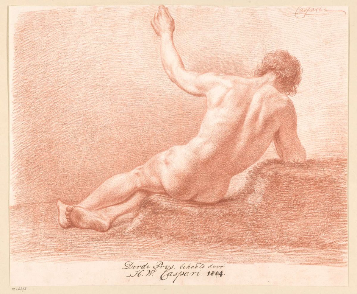 Seated male nude, viewed from behind (3rd prize 1804), Hendrik Willem Caspari, 1804