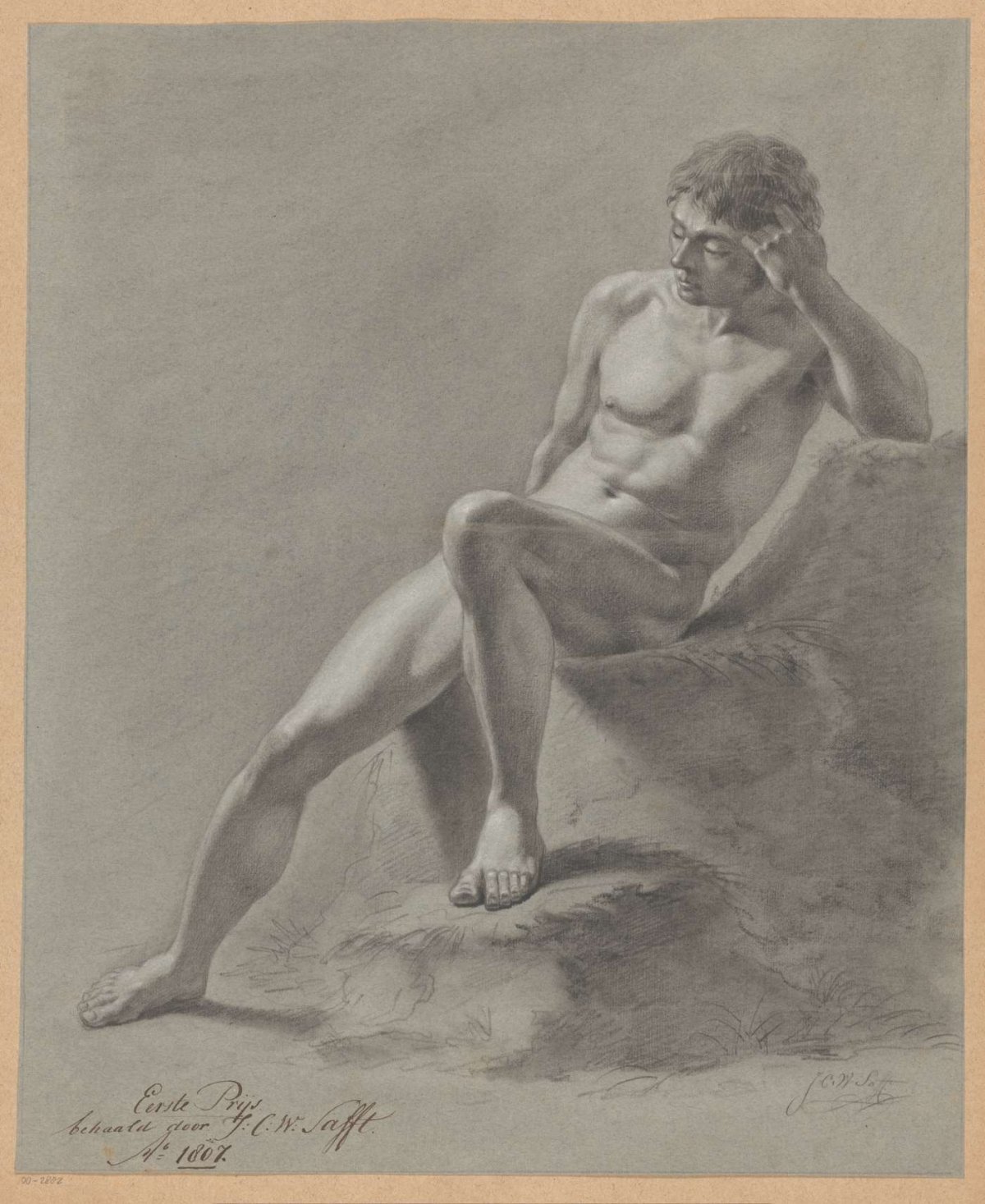 Seated male nude, front view (1st prize 1807), Johan Christiaan Willem Safft, 1807