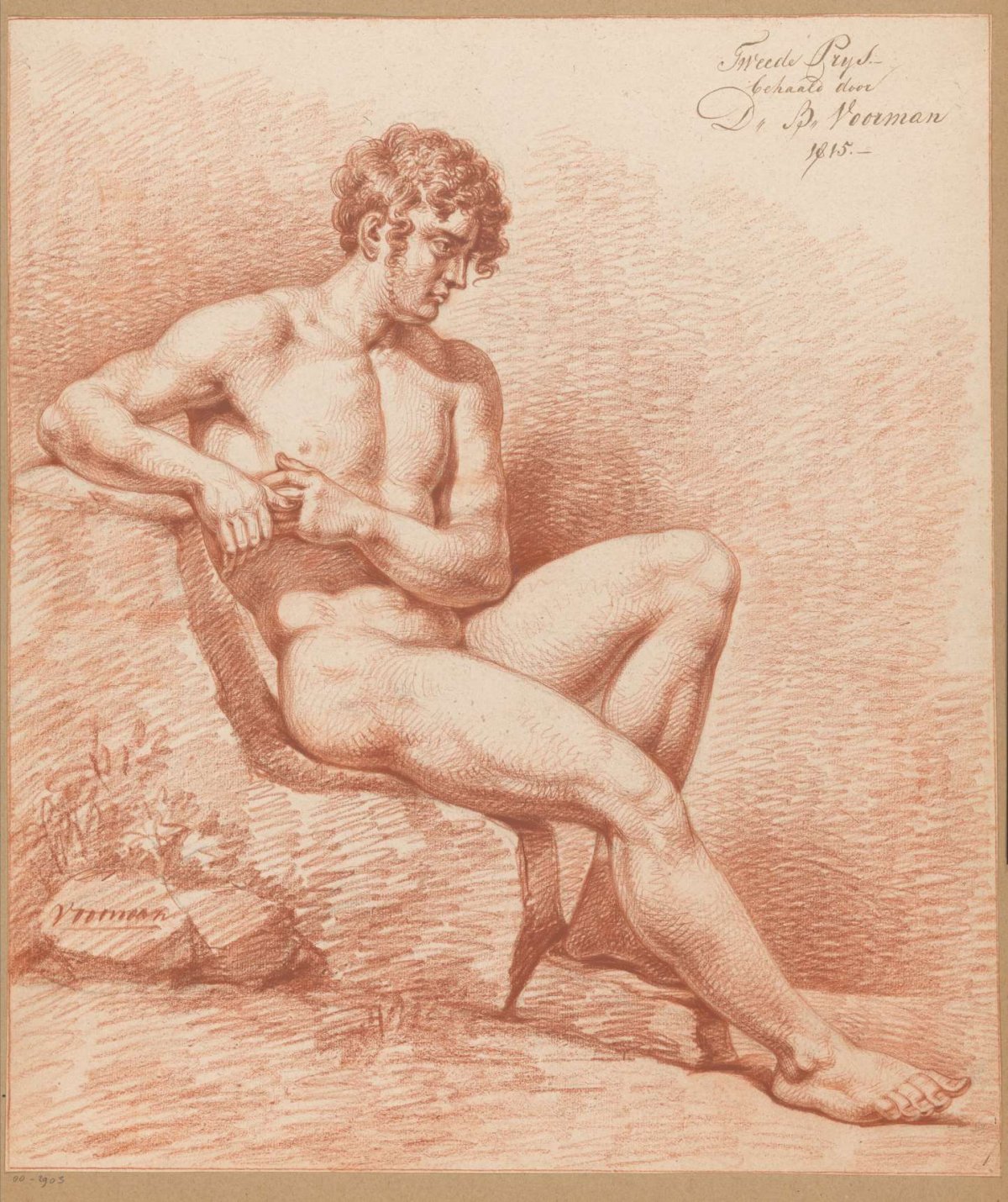 Seated male nude, side view (2nd prize 1815), Daniël Batavus Voorman, 1815