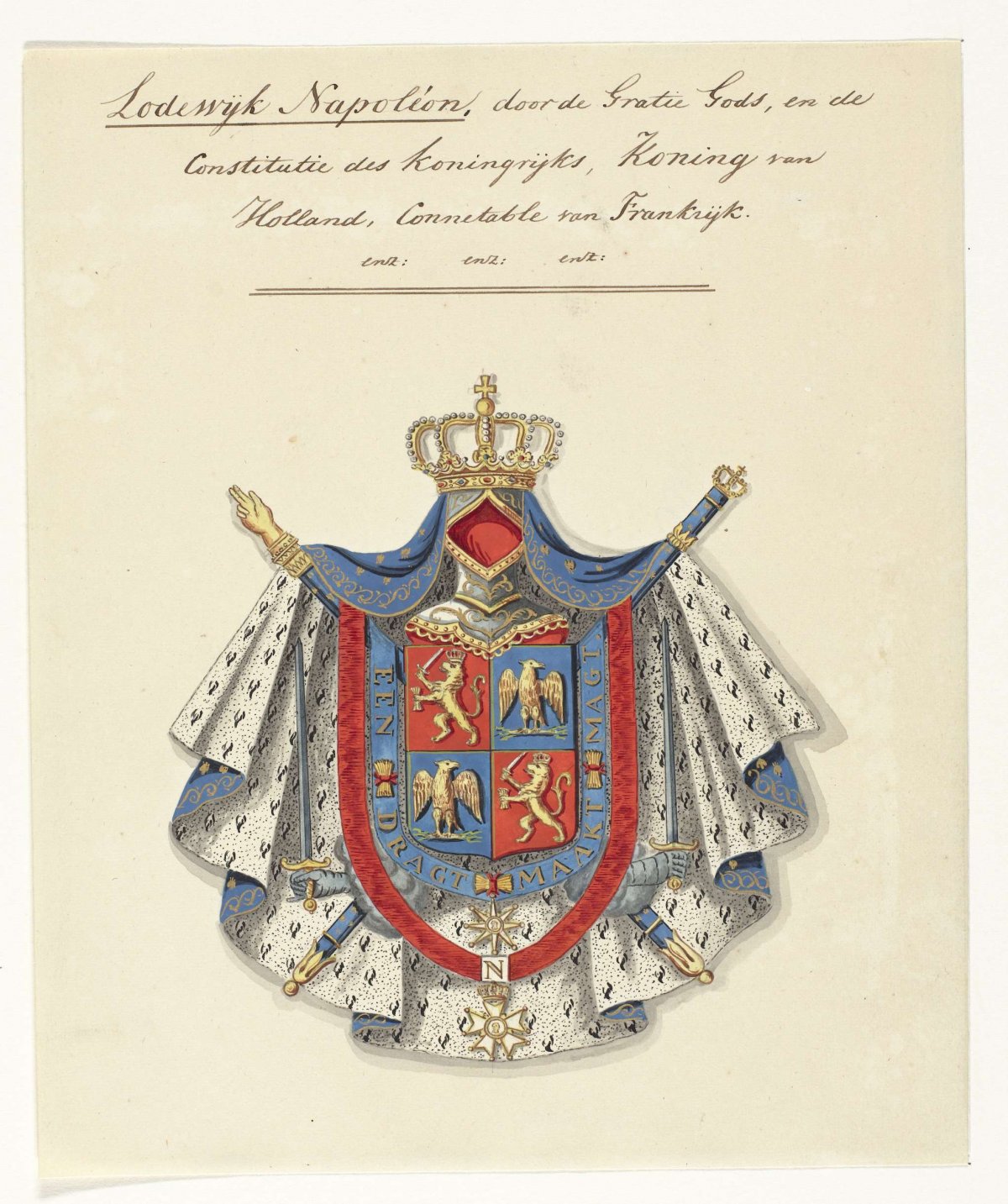 Coat of arms of Louis Napoleon Bonaparte, king of Holland, anonymous, 1807