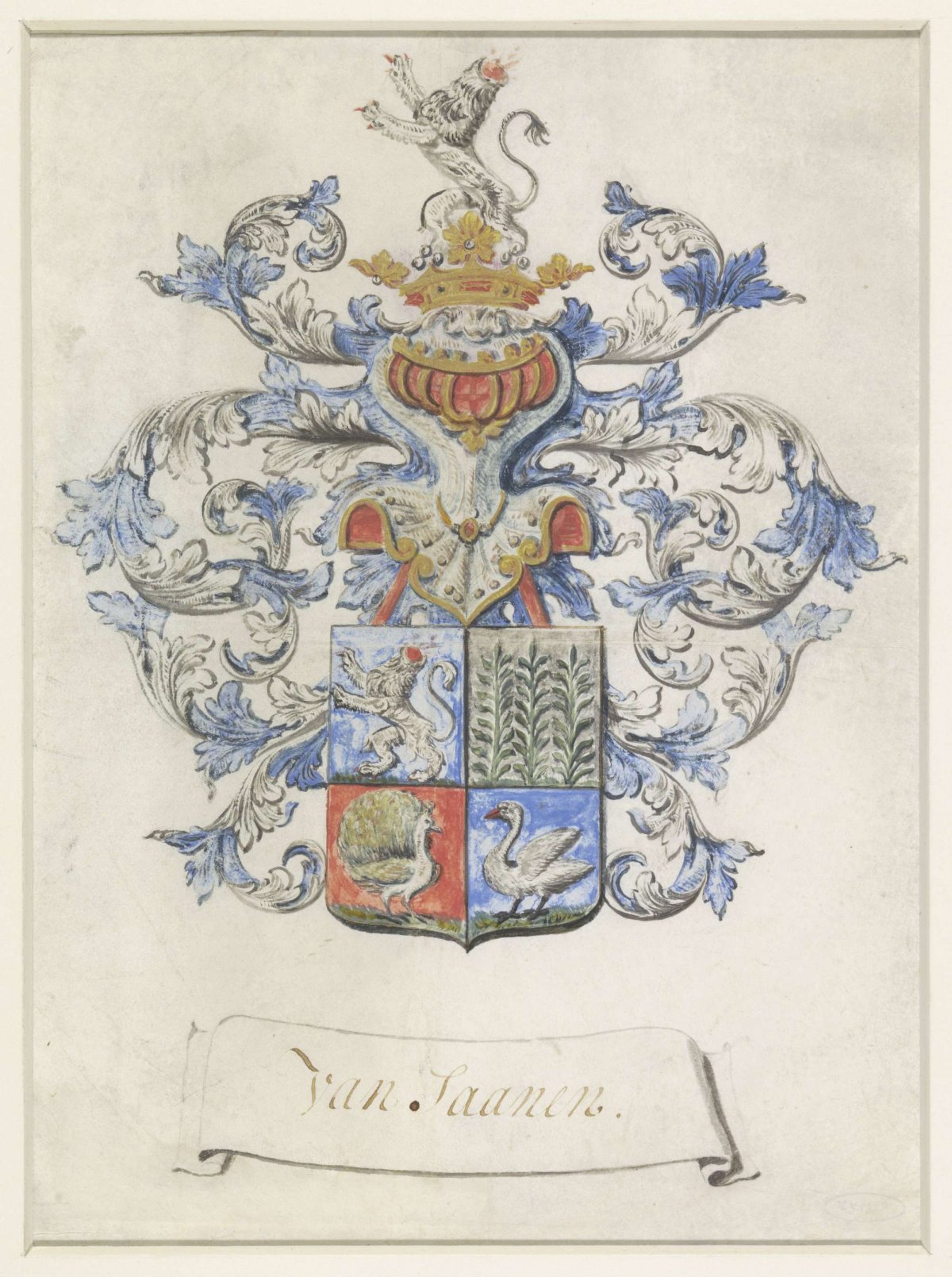 Family crest, possibly of the van Zaanen family, anonymous, 1600 - 1749