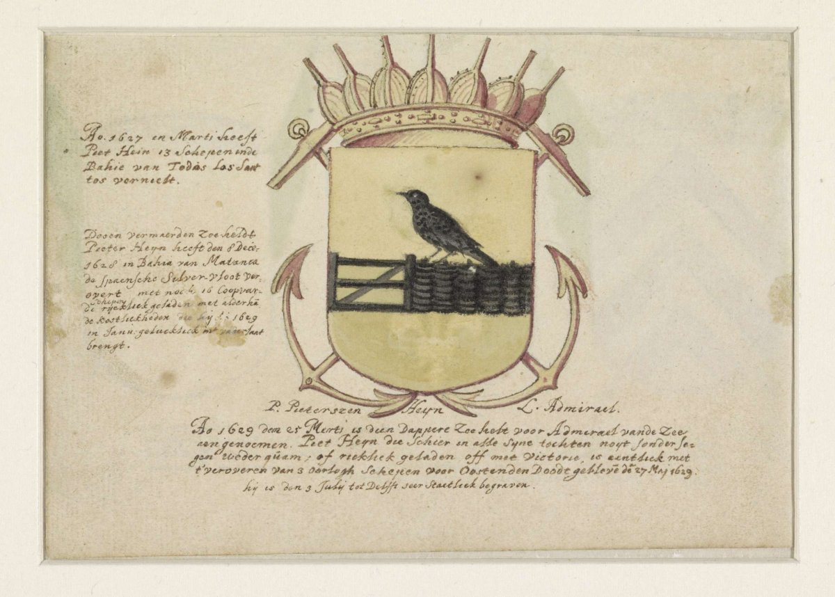 Coat of arms of Van Dorth and of Admiral Jacob Willekens and an empty coat of arms, anonymous, 1623 - 1699