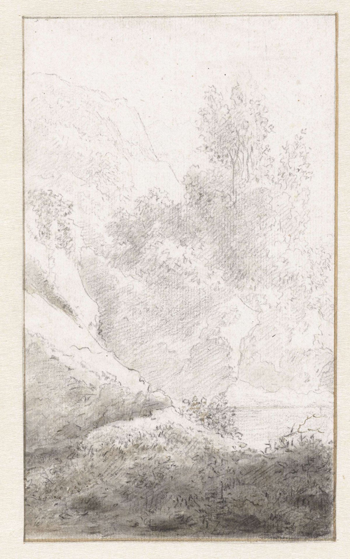 Mountainous landscape with trees, Jan Vincentsz. van der Vinne, 1673 - 1721