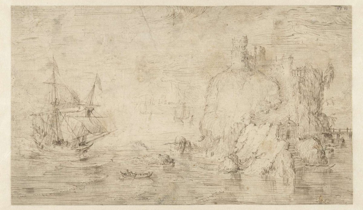 Seascape with a ship near an island, Cornelis Claesz van Wieringen, 1590 - 1633