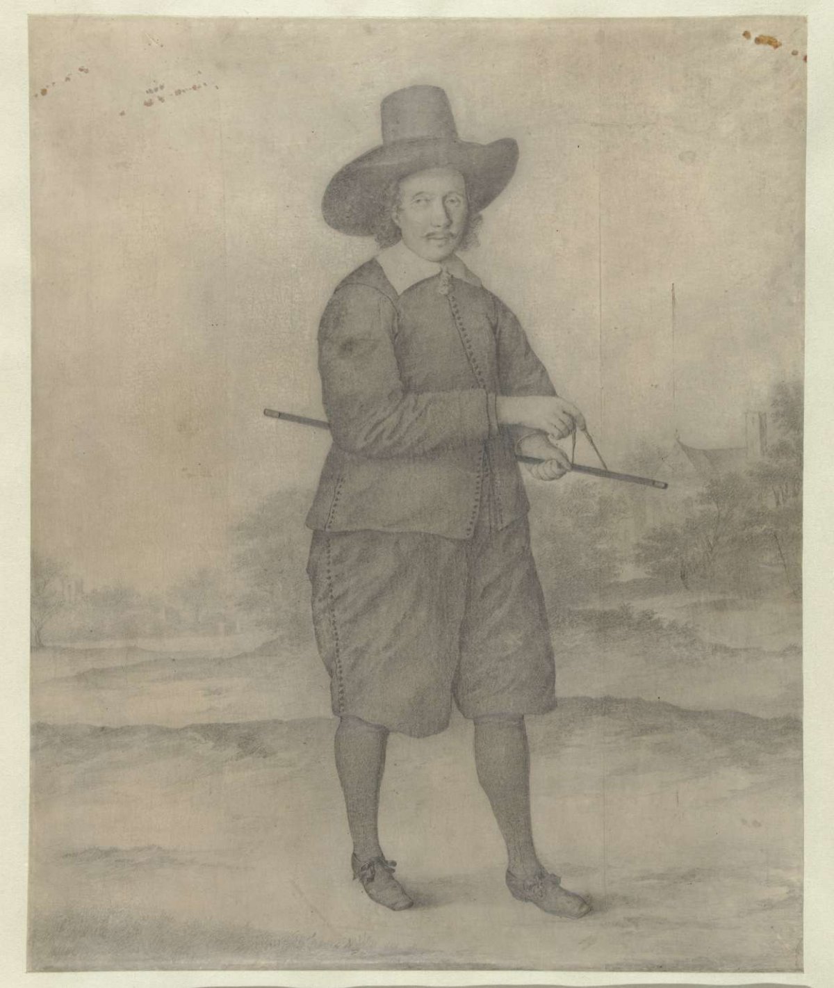 Standing man with wide-brimmed hat, full-length, anonymous, 1600 - 1699
