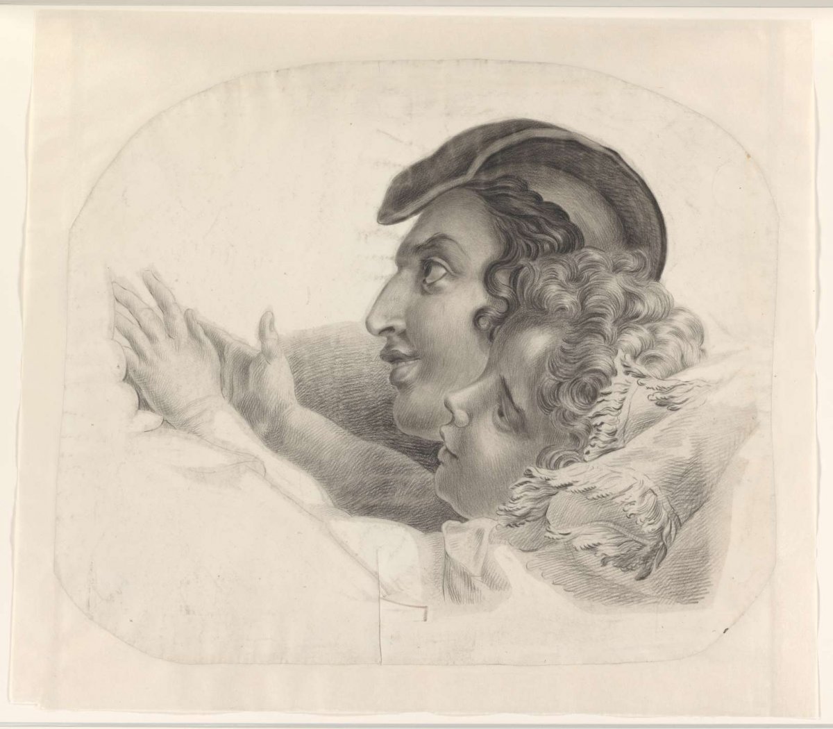 Heads of a mother with child, to the left, Monogrammist AC (19e eeuw), 1829