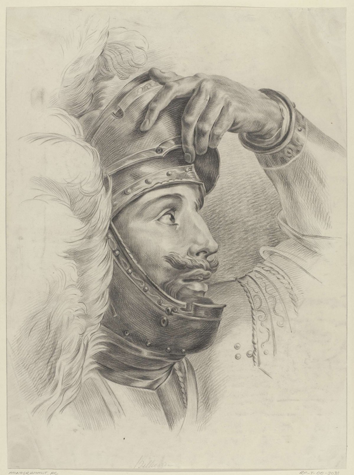 Head of a knight, to the right, Monogrammist AC (19e eeuw), 1829