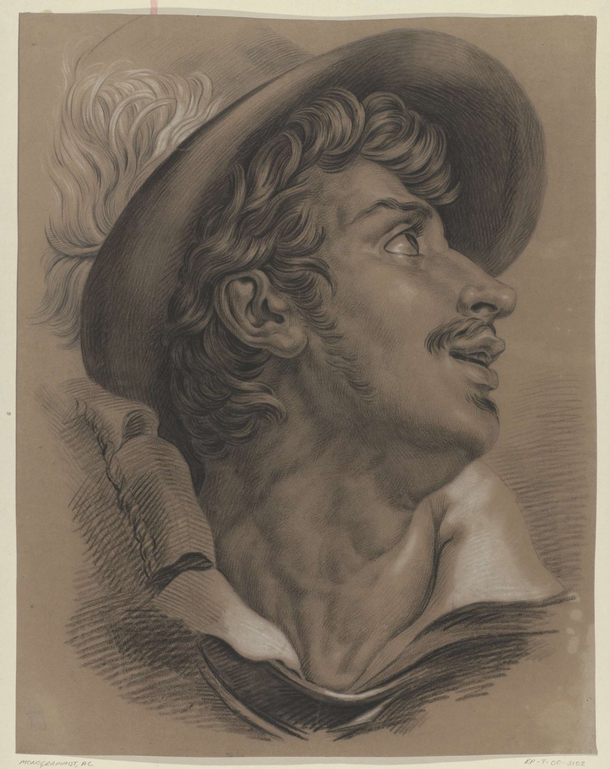 Head of a man with hat, facing right, Monogrammist AC (19e eeuw), 1830
