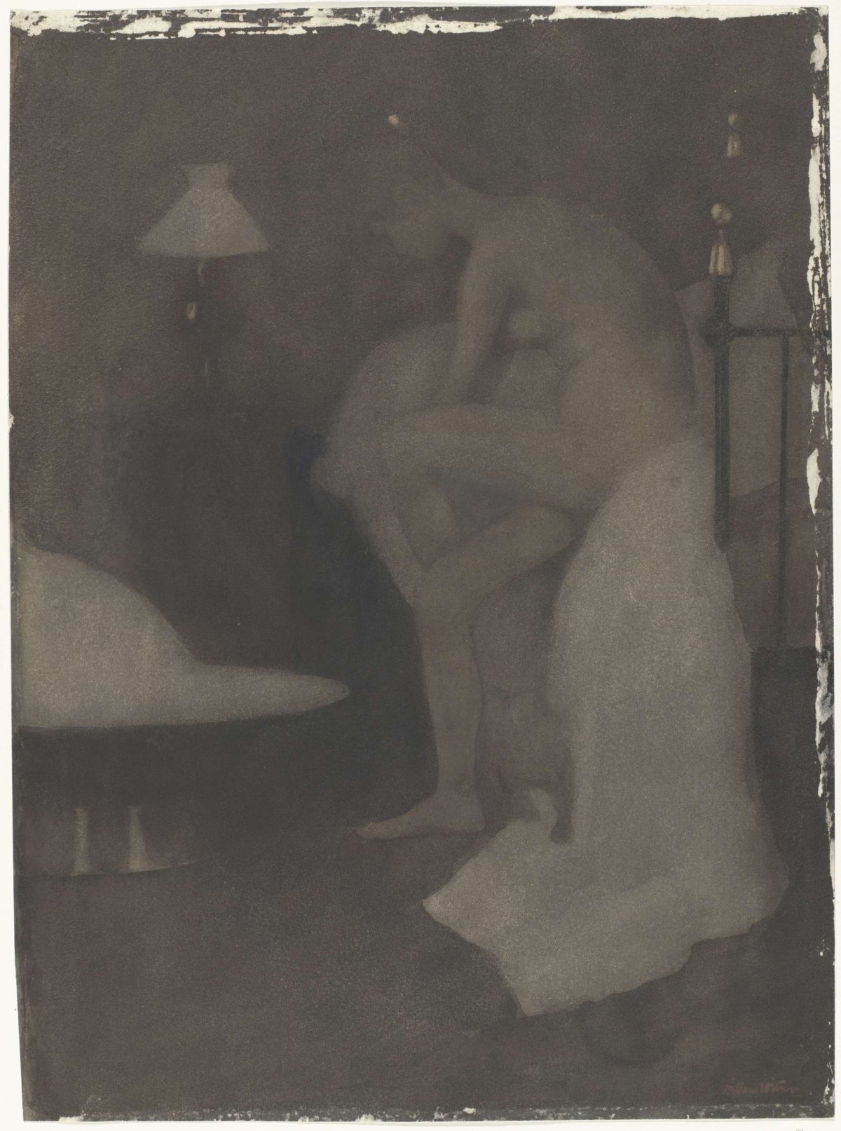 Naked woman sitting on the edge of the bed, Willem Witsen, 1870 - 1923