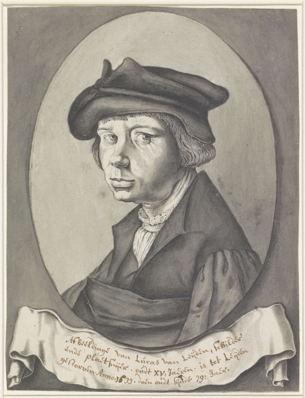 Portrait of Lucas van Leyden, in oval to the left, anonymous, 1582 - 1698