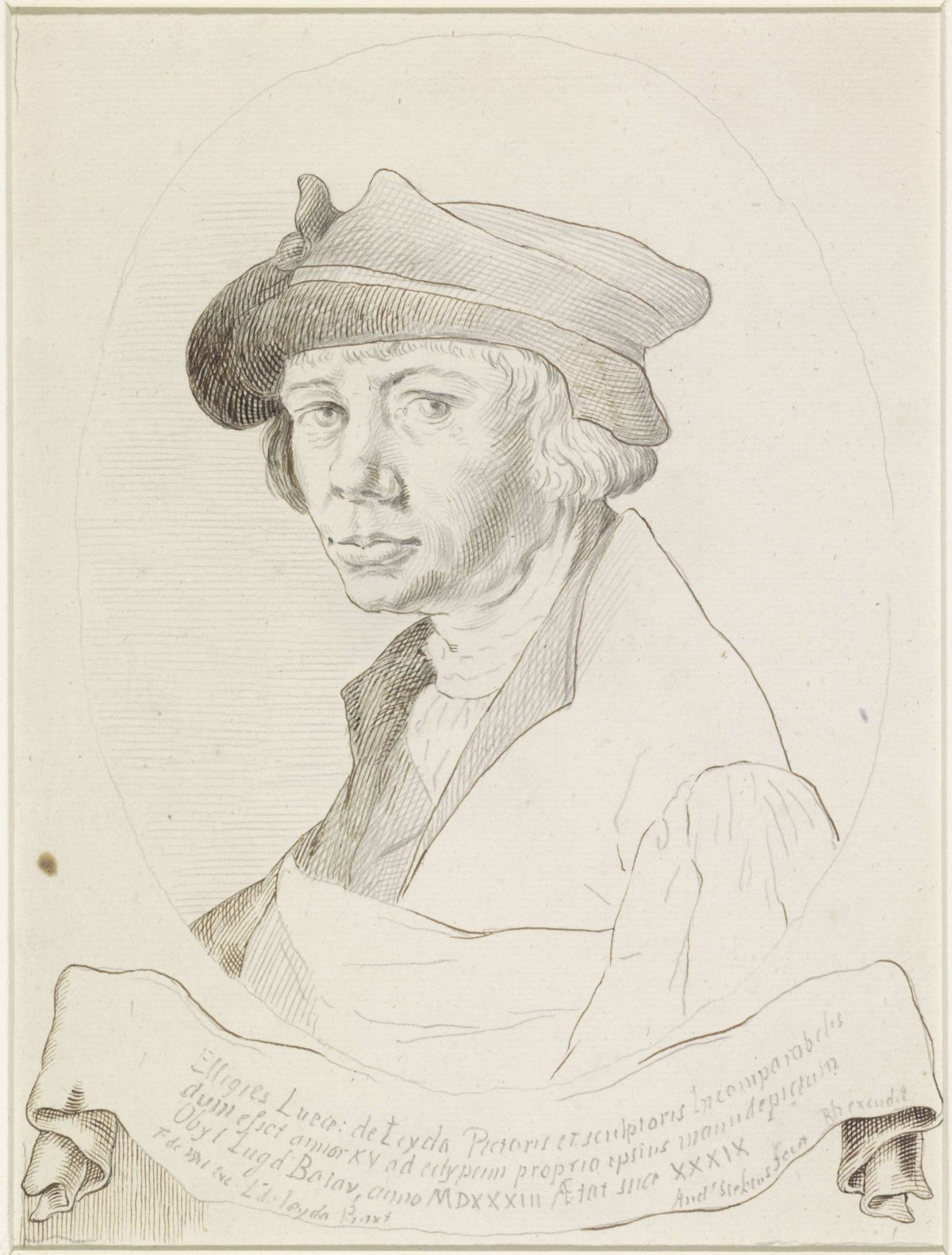 Portrait of Lucas van Leyden, in oval to the left, anonymous, 1582 - 1698