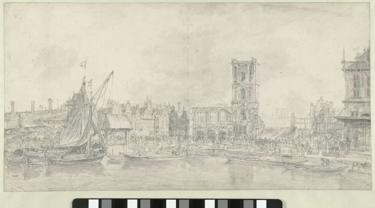 Burnt-out ruins of the old Amsterdam city hall, 1652, Jan Abrahamsz. Beerstraten, 1652