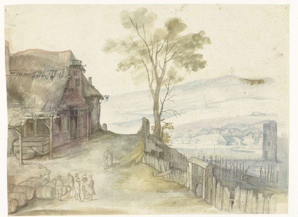 Landscape with an inn and a fence, anonymous, c. 1500 - c. 1600