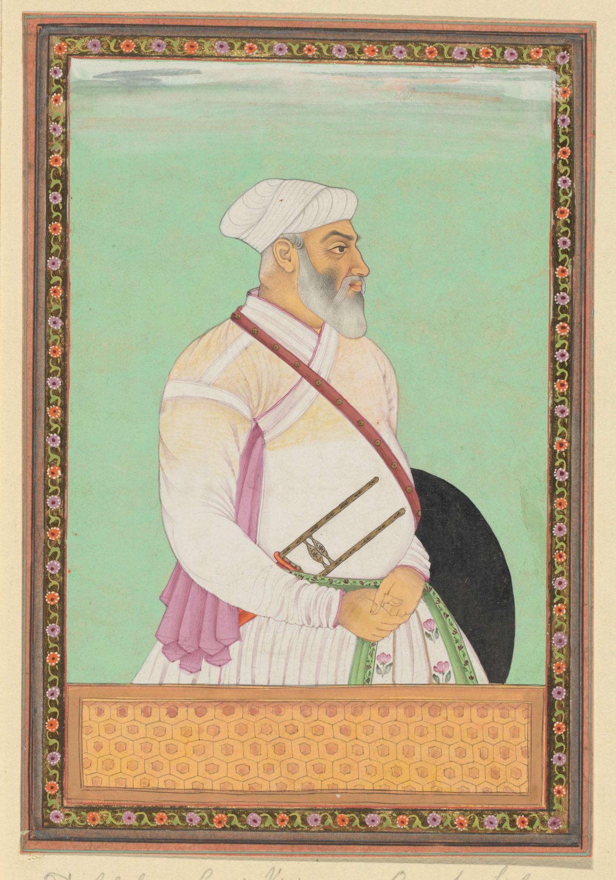 Portrait of Dalil-khan, grand vizier of Aurangzeb, has been governor (subagar) of Deccan province; he is from the Rohela Pathans, anonymous, c. 1686