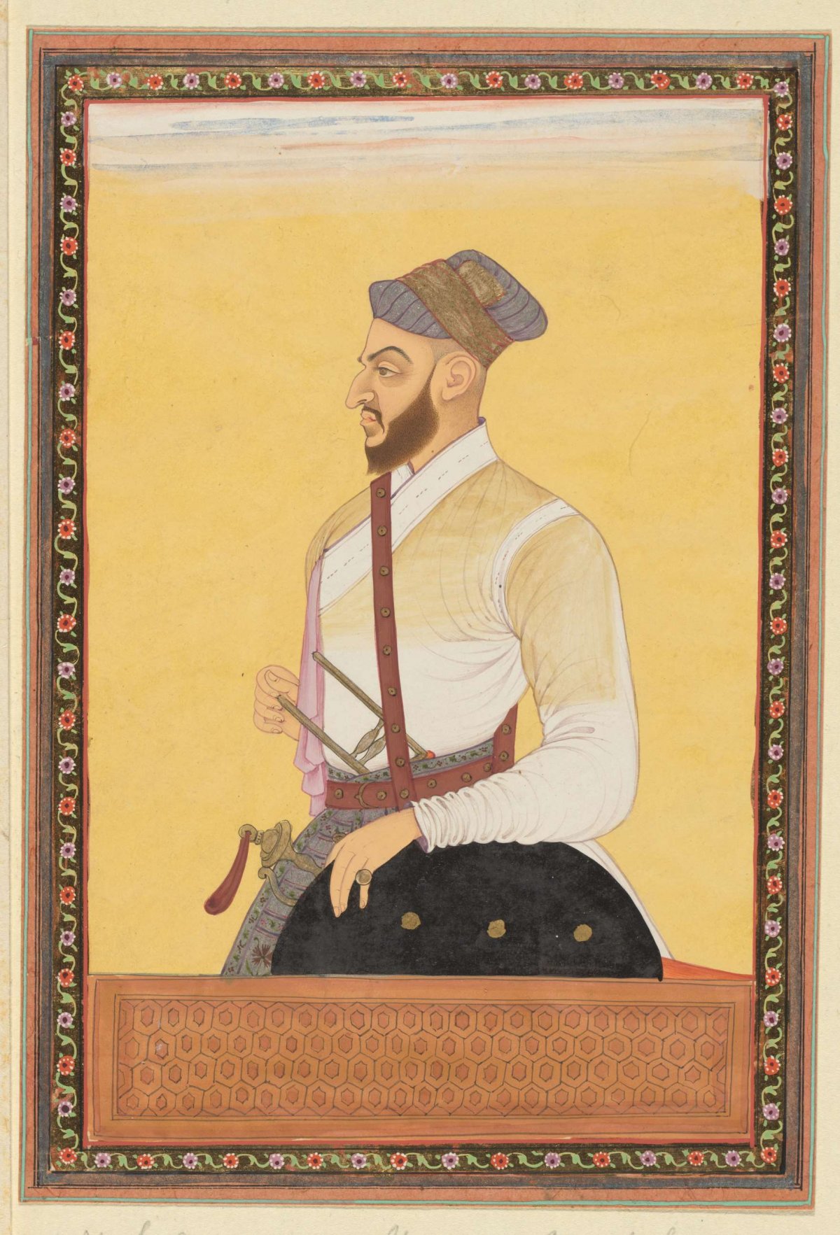 Portrait of Saf-shikan Khan who was vizier of Aurangzeb, anonymous, c. 1686