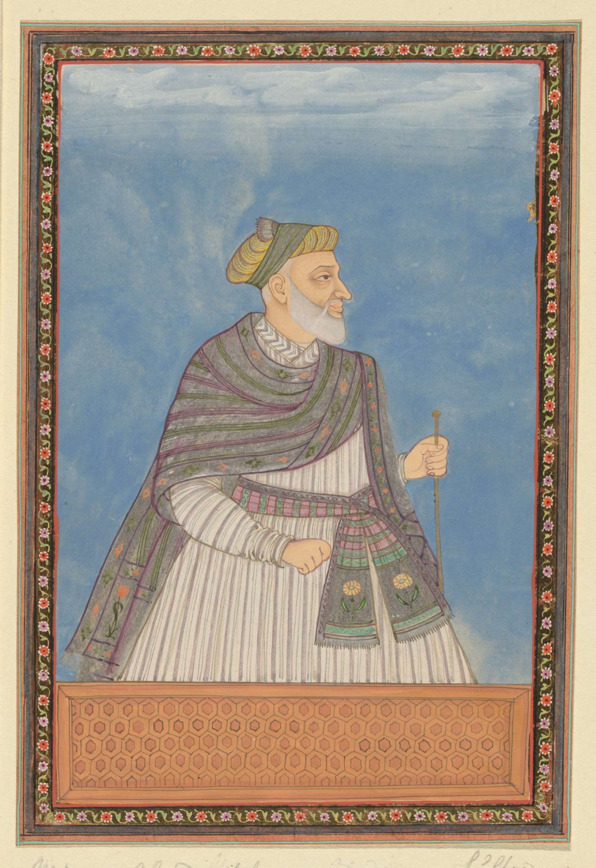 Portrait of Mirza Ahmad, who was the eldest son-in-law of Sultan Abdullah; he served [with the title?] Ayn al-Mulk as vizier, anonymous, c. 1686