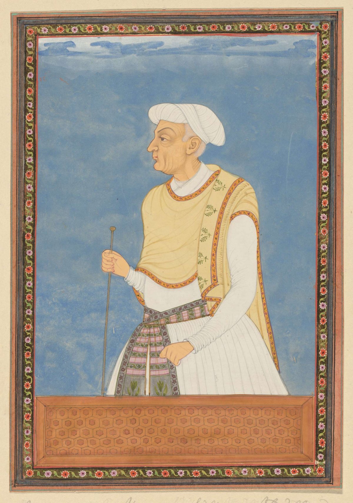 Portrait of Neknam-khan; he was vizier of Sultan Abdullah and served as army commander (sar-lashkar) of Karnatak na Mir Jumla, anonymous, c. 1686