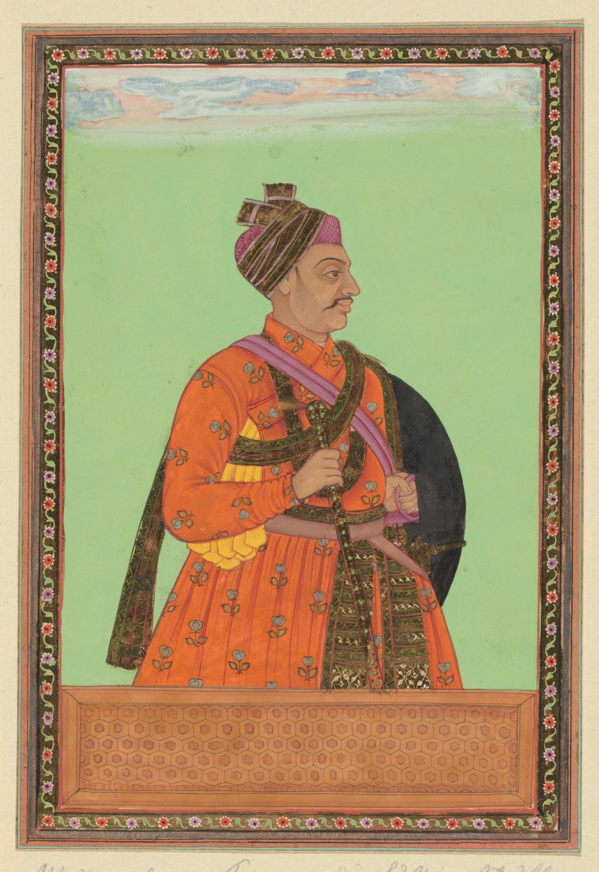Portrait of Musa Khan, who was a page of Sultan Abdullah; after Neknam-Khan, he served as an army commander of Karnatak, anonymous, c. 1686