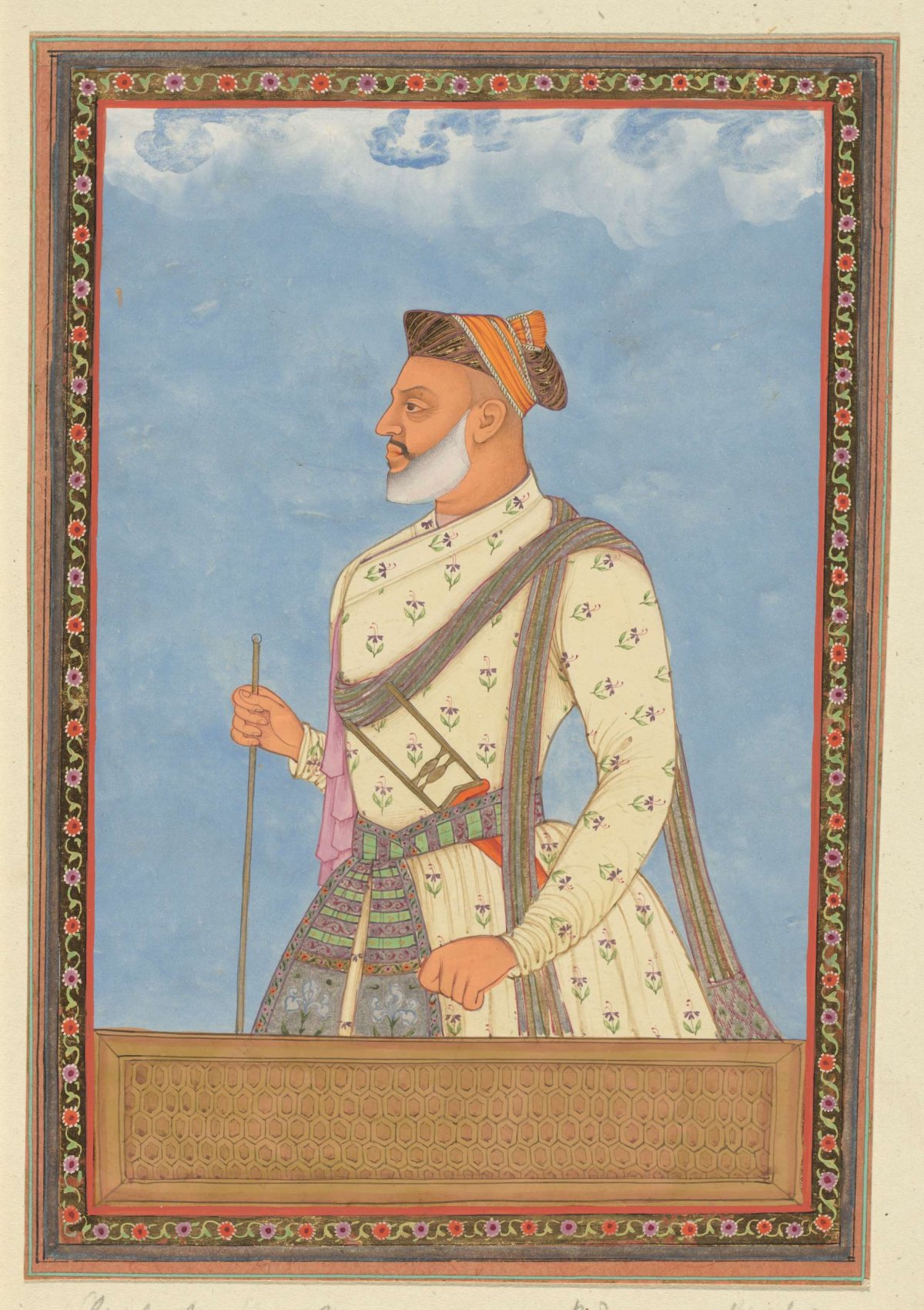 Portrait of Shah Mirza; during the time of Sultan Abul Hasan, he served as commander of cavalry (sar-khayl) after Sayyid Muzaffar, anonymous, c. 1686