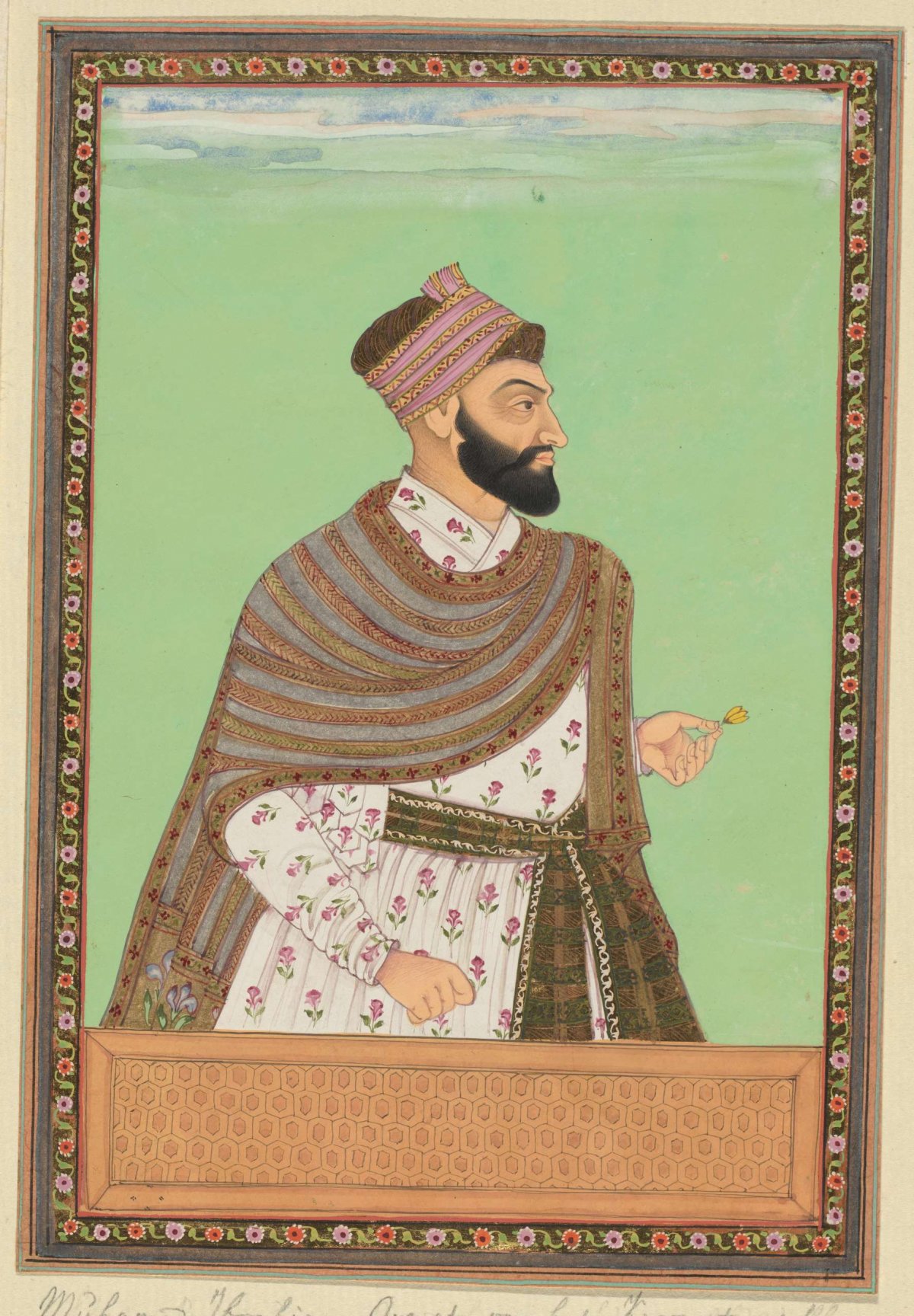 Portrait of Muhammad Ibrahim; first he served as army commander of Karnatak; then he became commander of cavalry and currently as army commander he is waging war with Aurangzeb, anonymous, c. 1686