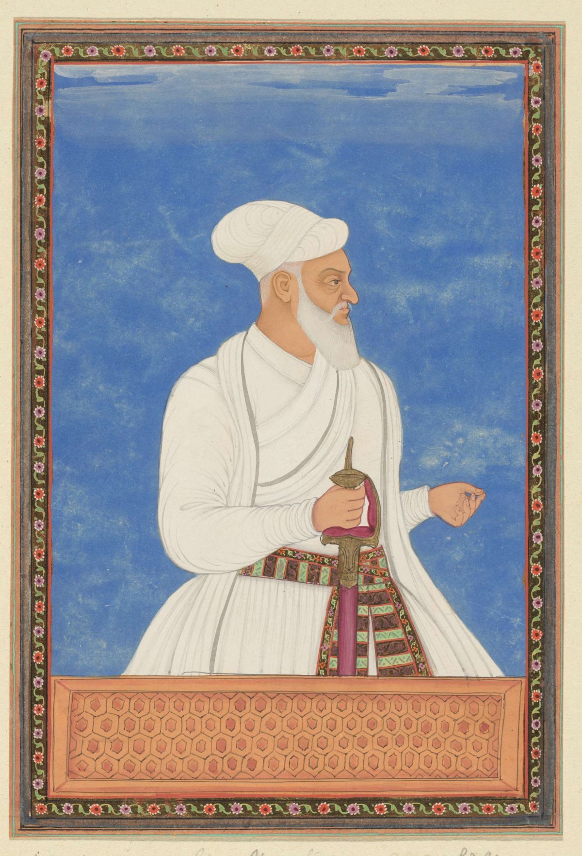 Portrait of Muhammad Amin, who was fortress commander (qal'adar) of Golconda, both in the time of Sultan Abdullah and in the time of Sultan Abul Hasan, anonymous, c. 1686