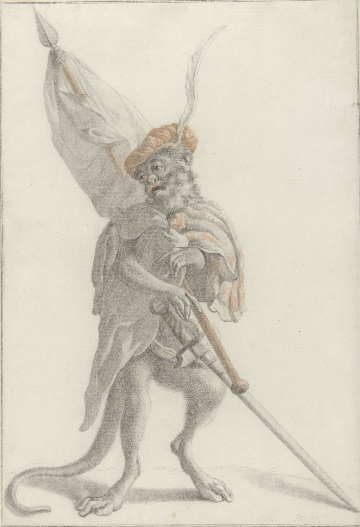 Monkey as standard-bearer, anonymous, 1700 - 1800