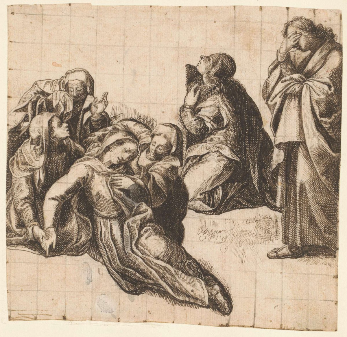 Mary, John and others under the cross, anonymous, 1500 - 1599