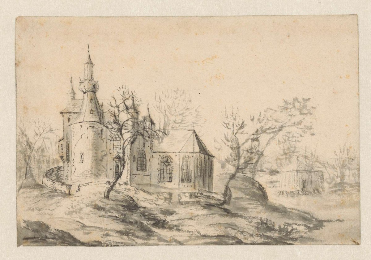 Church on a knoll, Jan Abrahamsz. Beerstraten, 1600 - 1699