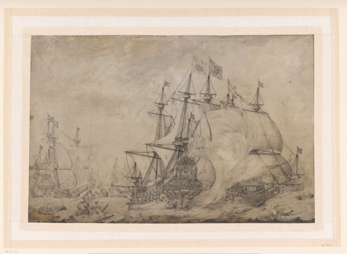 Naval battle at Terheide, 1653, J. Plas, 1654