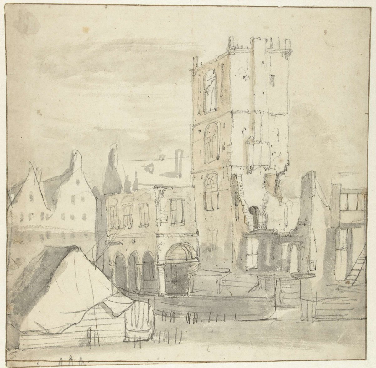Ruins of the Old Town Hall, Amsterdam, after the Fire of 1652, Roelant Roghman, 1652