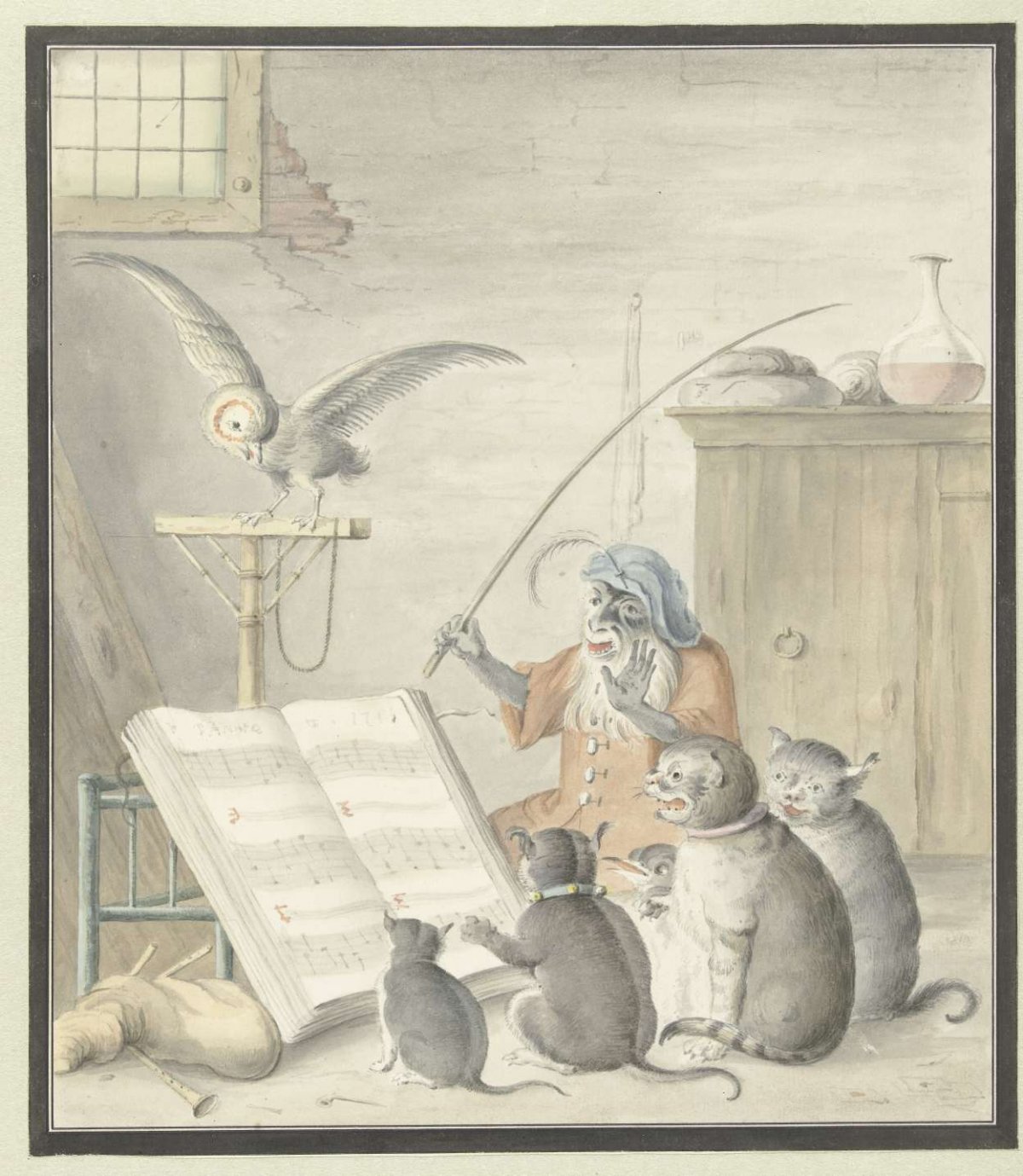 Interior with cat concert, Cornelis Saftleven, 1620 - 1715