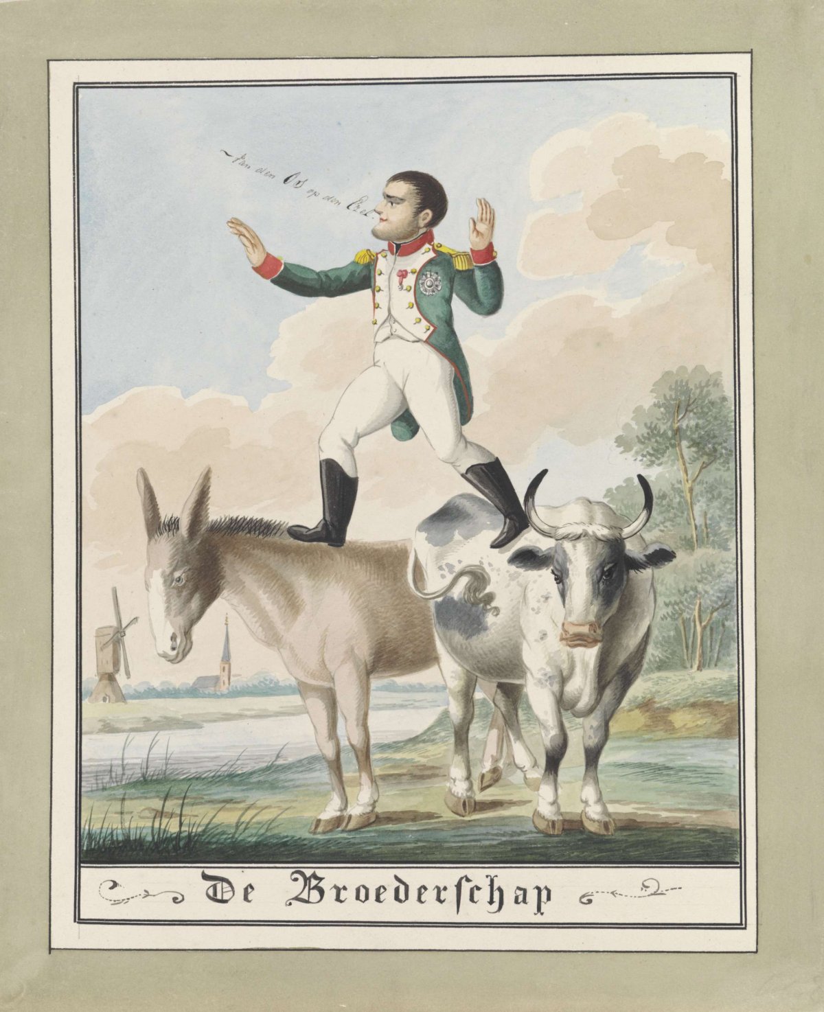 Napoleon steps from the ox onto the donkey, 1815, Wijnand Esser, 1815