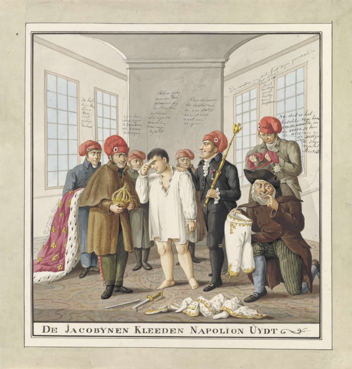 Napoleon undressed by the Jacobins, 1815, Wijnand Esser, 1815