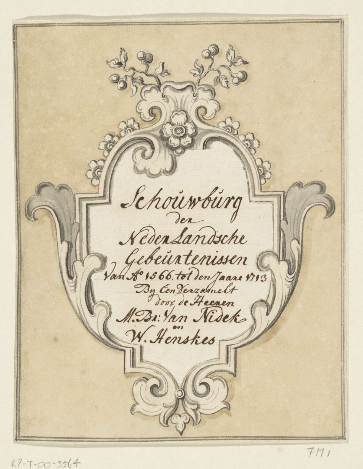 Title vignette for the collection of history plates by M. Broerius van Nidek and W. Henskes, anonymous, 1713 - 1743