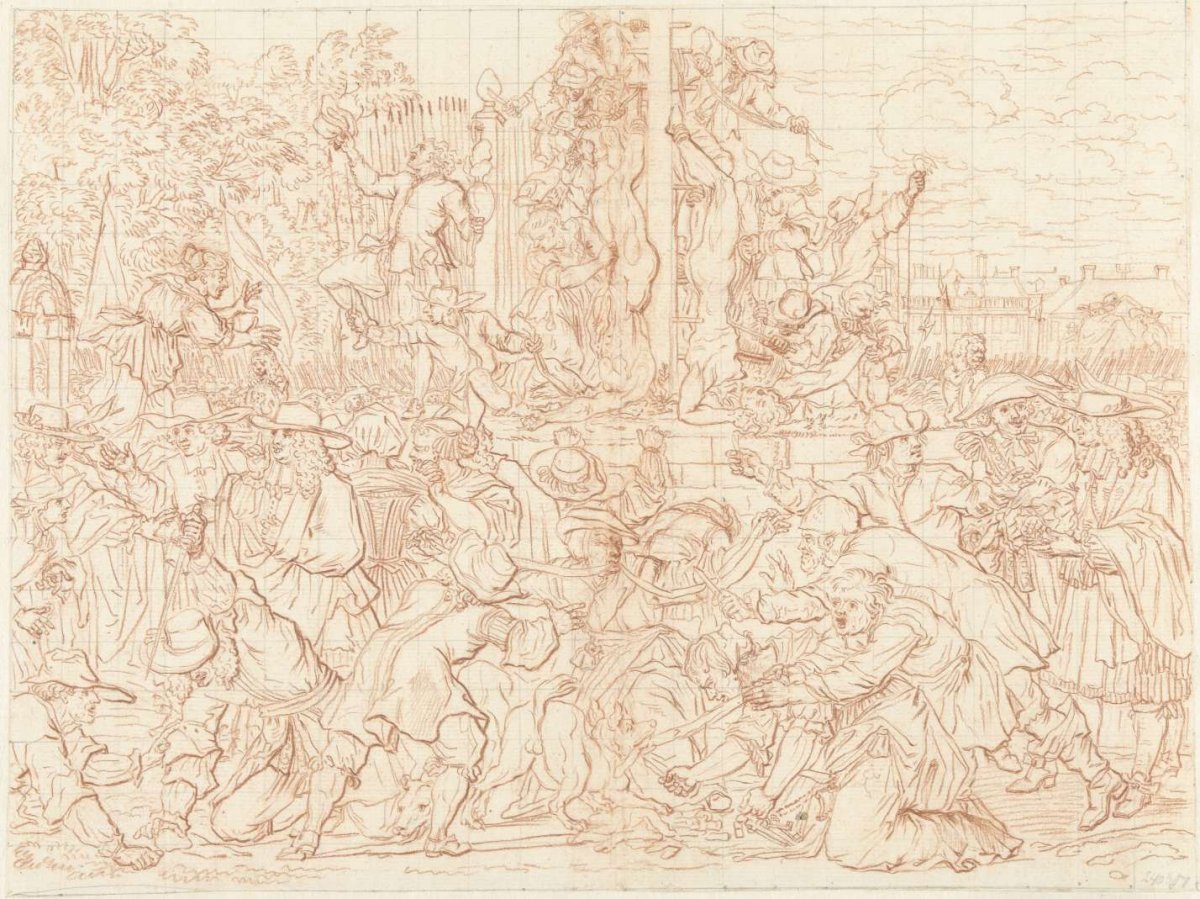 Mutilation of the bodies of the de Witt brothers, 1672, Bernard Picart, 1728