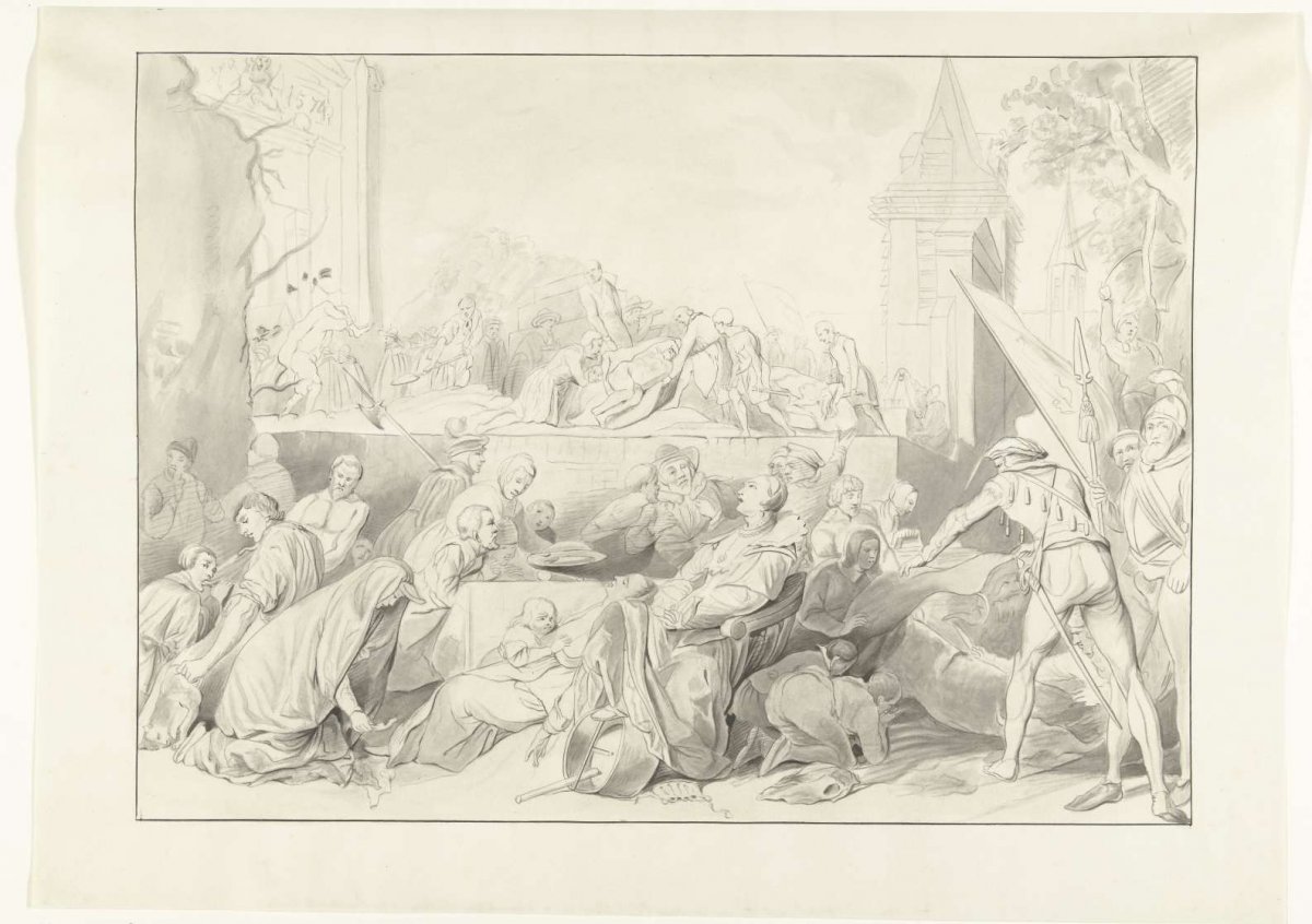 Famine during the siege of Leiden, 1574, J.C. Wendel, 1854