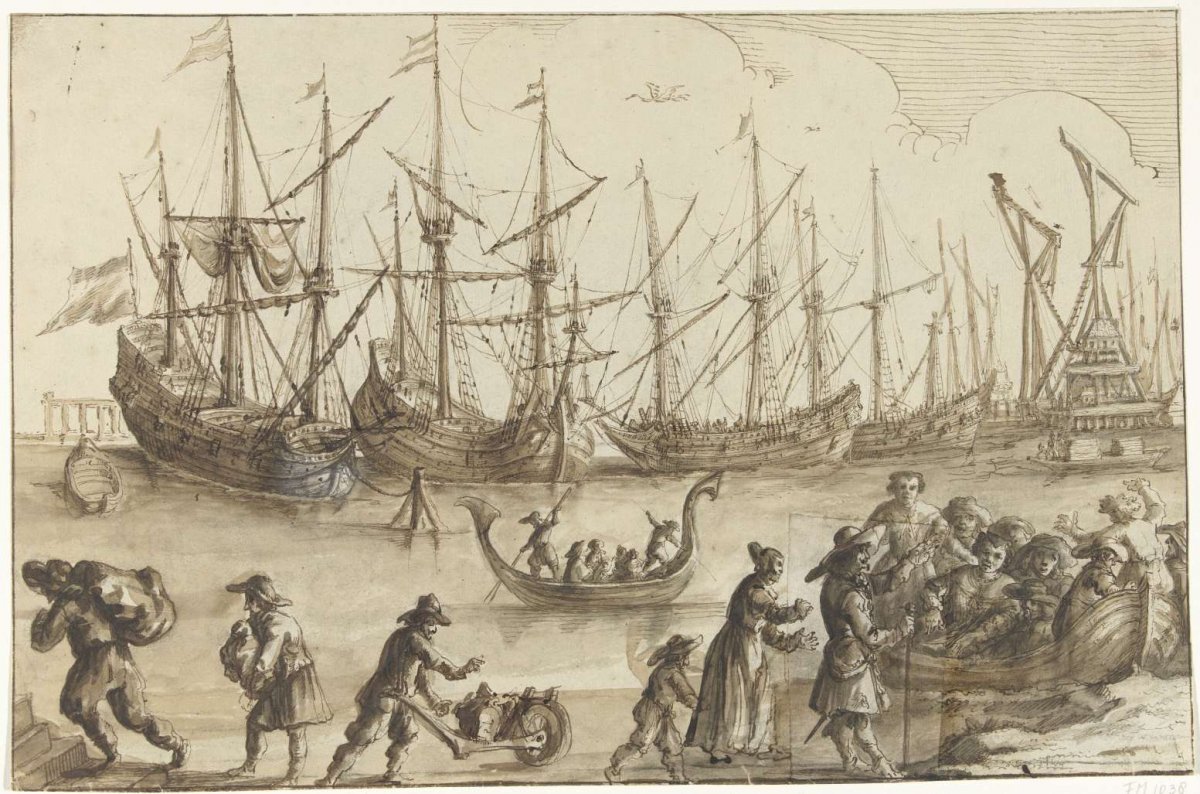 Ships in a port, anonymous, 1600 - 1799