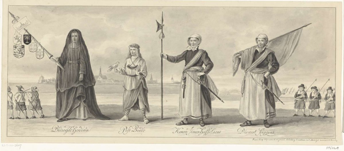 Procession of the Haarlem chamber of rhetoricians at the commemoration of the siege of Haarlem, ca. 1660, Pieter van Looy, 1879