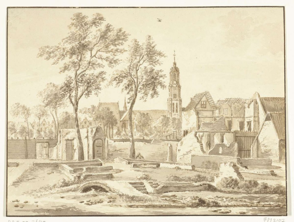 Ruin at Delft after the gunpowder disaster, 1654, anonymous, 1690 - 1720