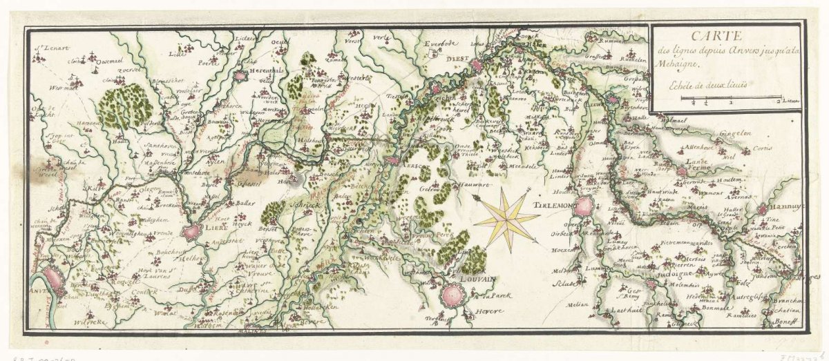 Drawn map of the French lines in Brabant, ca. 1705, anonymous, 1705